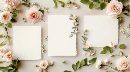 Blank Cards Decorated with Soft Pink Flowers