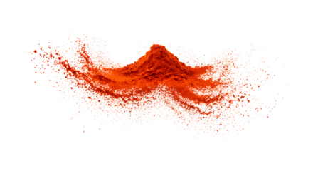 Vibrant Orange Powder Explosion Black Background Abstract Design Texture red art dye dust spice     