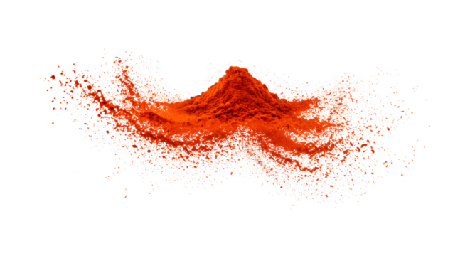 Vibrant Orange Powder Explosion Black Background Abstract Design Texture red art dye dust spice      - Powered by Adobe