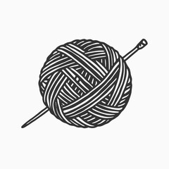 knitting yarn and knitting needles. Yarn, balls of thread icon. Doodle style. Black and white icon on a white background.