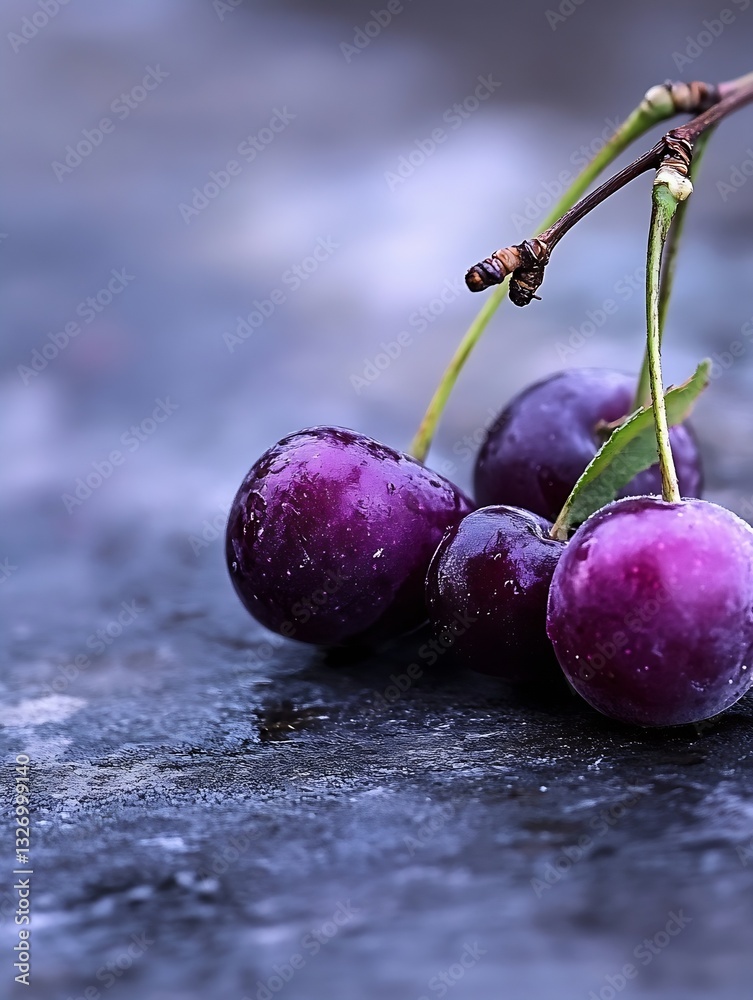 Aufkleber ripe fresh grapes with a glossy surface on a dark stone background : generative ai