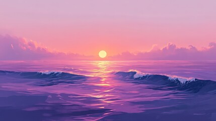 Naklejka premium Tranquil ocean sunset with ethereal clouds in shades of pink and violet