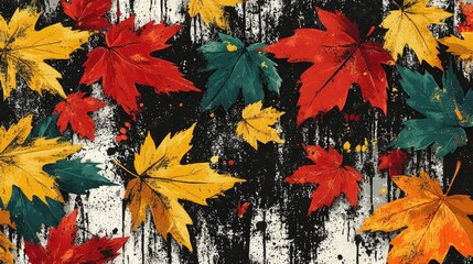 Colorful autumn leaves on wood; fall background design