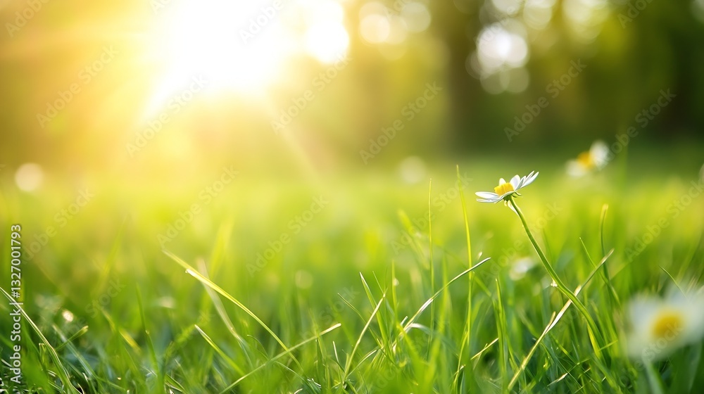 Aufkleber sunlit meadow with daisies and green grass glowing in warm summer light : generative ai