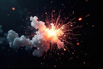 Fototapeta premium Bright white explosion flash, fiery burst against pure black , black, graphic, science