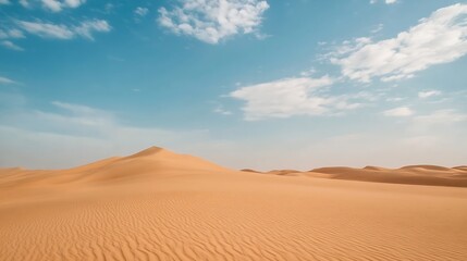 Stunning view of vast desert landscape with smooth sand dunes under a bright blue sky : Generative AI