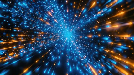 Fototapeta premium Abstract picture of digital particle with digital technology style design connecting become dynamic of electric wave movement represent about flowing of data or structure of network system. AIG53.