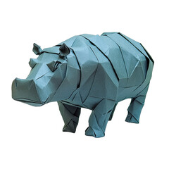 Origami Hippo Sculpture Made of Paper Isolated on a Transparent background for Creative Design and Nature Projects