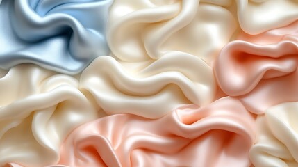 Luxurious Draped Silk Fabric in Soft Pastel Colors Cream Peach and Light Blue