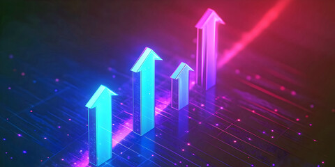 Neon Progression Arrows business graph illustration, ai generated.
