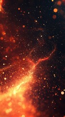 Fototapeta premium Swirling golden and red particles create a mesmerizing cosmic effect in a dark background