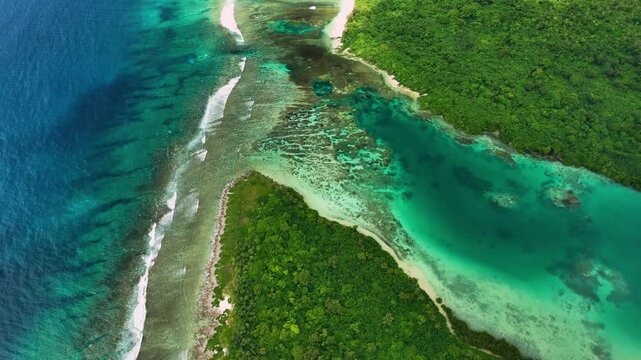 Aerial view of abstract ocean with reef and waves, Port Vila, Shefa, Vanuatu.