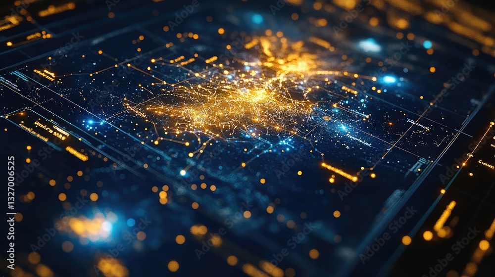 Poster Global network data flow visualization, digital map