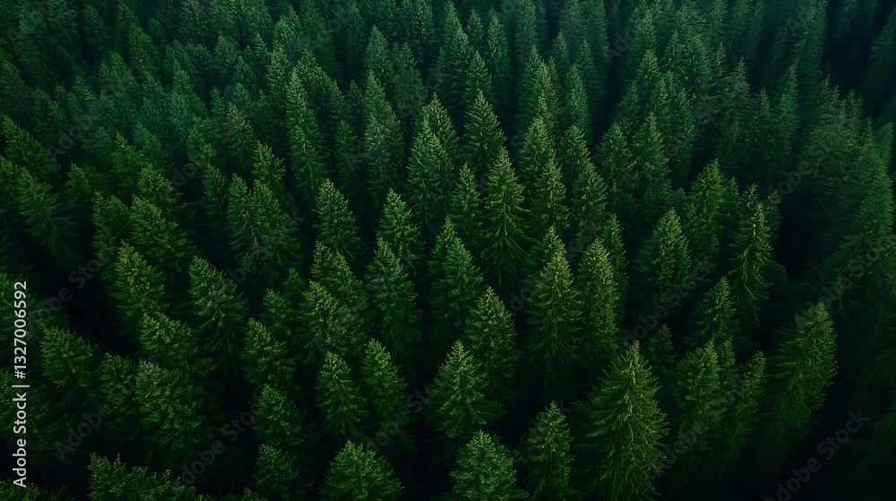 Poster aerial view of dense evergreen trees forming a lush green landscape in the forest : generative ai