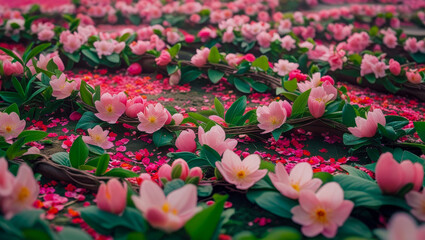 pink and white tulips- Beautiful Floral Arrangement with Pink Flowers and Petals – Romantic Nature Aesthetic