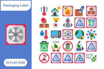 Packaging Label Flat Icon Set, Collection of 25 Packaging Label Flat Icon Set – 25 Box, Label, and Shipping Icons