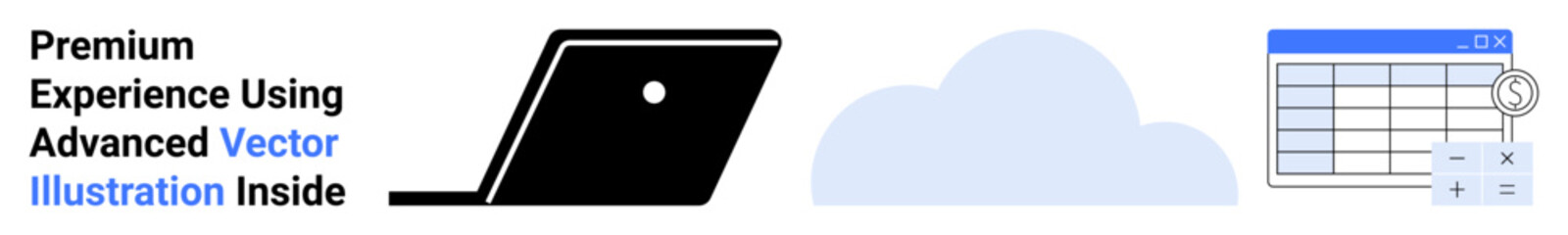 Laptop with cloud storage icon connecting to a financial spreadsheet for organized data management and analytics. Ideal for finance, technology, cloud computing, planning, productivity, remote work