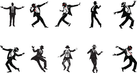 19 styles premium black and white vector silhouettes of dancing boys