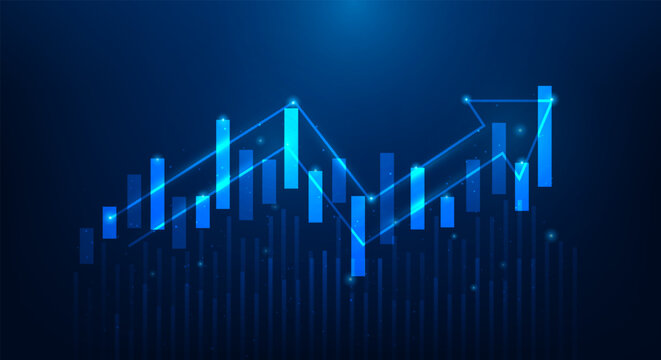 business economy graph stock trading investment and arrow up technology blue background. chart growth to success. vector illustration fantastic technology.