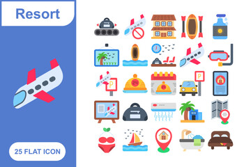 Obraz premium Resort Flat Icon Set, Collection of 25 Resort Flat Icon Set – 25 Vacation, Hotel, and Relaxation Icons