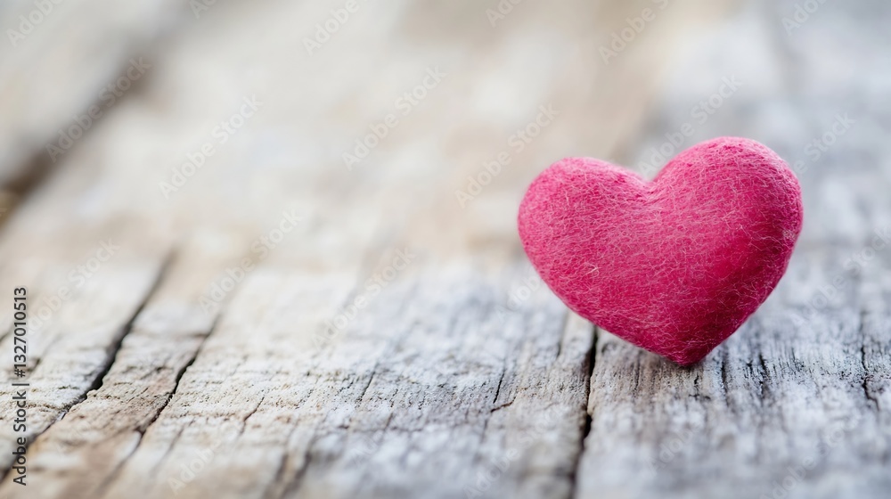 Poster Charming pink felt heart resting on rustic wooden surface creates a warm and inviting atmosphere : Generative AI