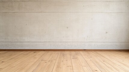 Minimalist interior with wooden floor and concrete wall, ideal for modern design concepts