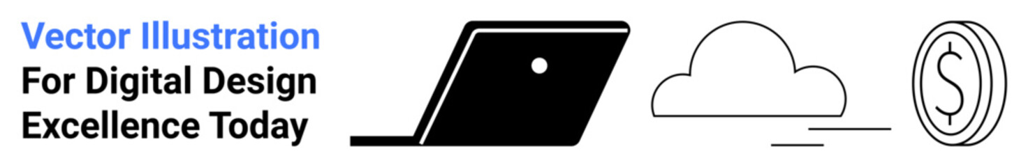 Laptop with cloud and coin emphasizing digital connectivity, cloud storage, and financial technology. Ideal for tech innovation, online transactions, cloud services, fintech, digital transformation