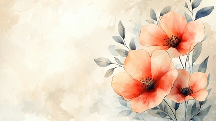 Painting of three orange flowers on a white background in soft watercolor style floral arrangement
