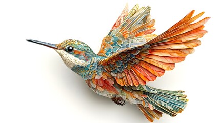 A beautifully crafted bird made of paper symbolizing freedom and wealth with american dollar banknotes in the background