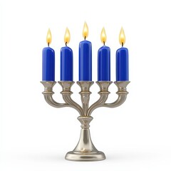 Traditional Brass Menorah Lighting Ceremony for Hanukkah: A Joyful Family Gathering with Multicolored Candles and Decorative Heritage Home Decor