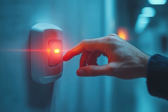 Activating a control panel with a finger touch in a dimly lit corridor