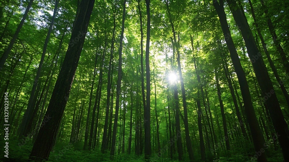 Leinwandbilder dense forest filled with green trees and sunlight filtering through the canopy : generative ai