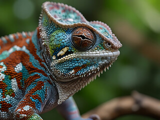 Obraz premium Iridescent Chameleon with Pearl-Like Colors in a Jungle Setting