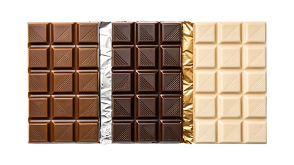 Milk, dark, and white chocolate bars.