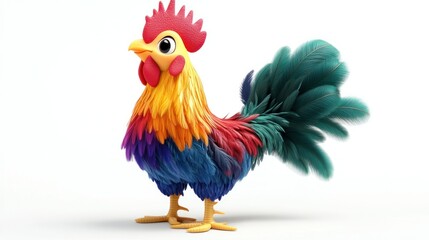 Fototapeta premium Colorful cartoon rooster, studio shot, simple background, use for children's books or greeting cards