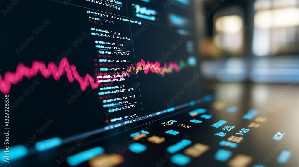 Aufkleber Dynamic stock market data visualization showing financial trends and analytics on digital display screen : Generative AI