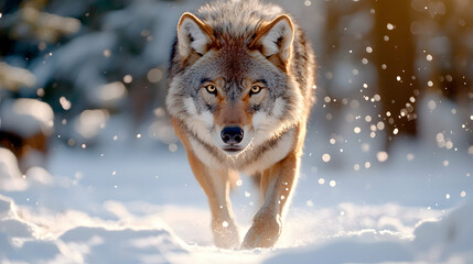Obraz premium Close Up Of A Majestic Wolf In A Snowy Winter Forest