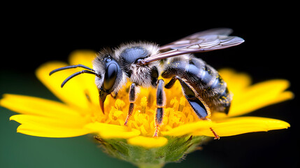 Close Up of a Bee on a Yellow Flower
