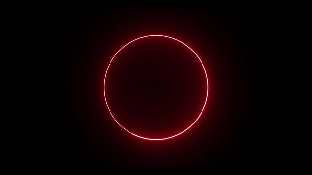 red neon ring against isolated dark background. Animation