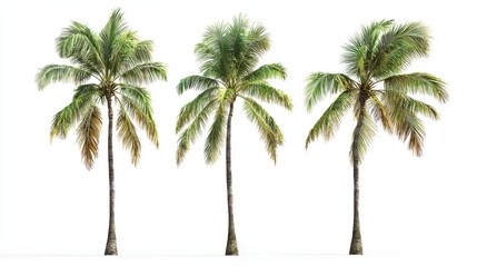 Obraz premium isolated cutout tropical coconut palm tree Cocos nucifera in 3 different model option, best use for landscape design 