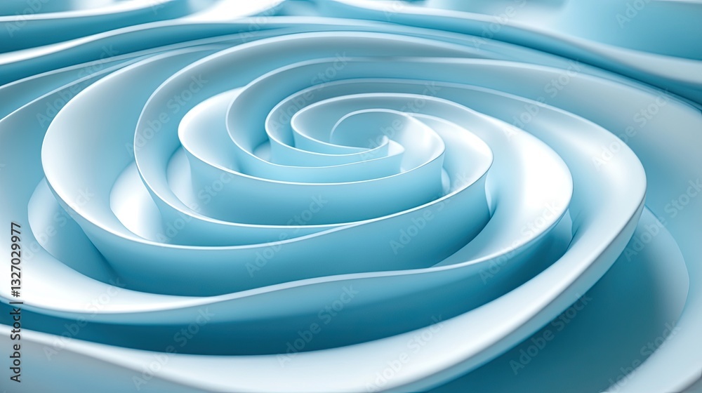 Poster abstract light blue spiral pattern, 3d render, background design