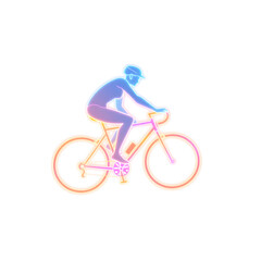 Fototapeta premium Person cycling holographic 3D icon. neon symbol vector illustration isolated on white background. Generative AI