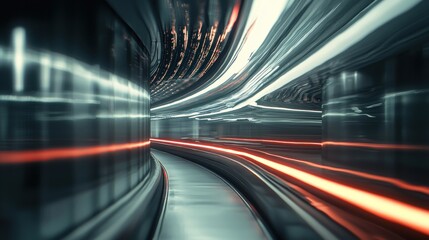Naklejka premium Futuristic Tunnel: Speed, Light, and Motion Blur