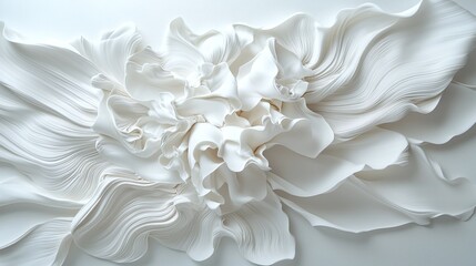 Fototapeta premium Elegant flowing fabric art piece in soft white tones creating a textured and dynamic visual composition