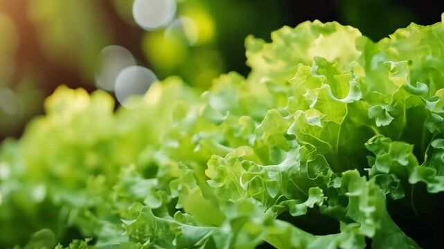 Greens grow in a plantation. Organic Salad Leaves Growing. Butterhead Salad Lettuce. Agricultural Farming. Fresh vegetable. Healthy food. Green Edible foliage. Fresh Vegetable backdrop. Veggies.