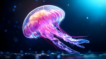 Naklejka premium Glowing Pink And Purple Jellyfish 3D Render