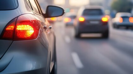 Close Up of Car Rear Light in Traffic During Busy Evening Commute with Urban Vibe : Generative AI