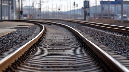 Obraz premium Curved railway track leading into the distance evokes a sense of journey and exploration in urban environments : Generative AI