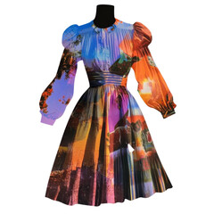 Obraz premium Colorful long-sleeved dress with abstract pattern vintage element isolated on transparent background