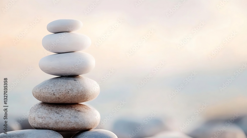 Aufkleber tranquil balance of smooth stones stacked elegantly over a soft blurred background : generative ai